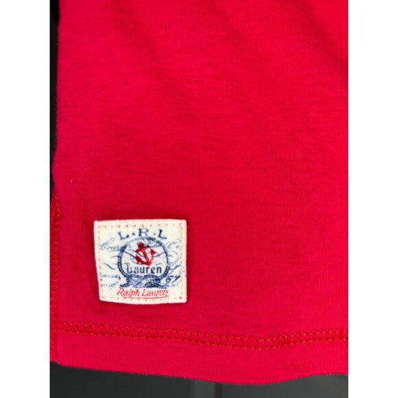 LRL Lauren Jeans Co Short Slv Top Womens M Red Nautical Stretch Criss Cross Rope - Picture 6 of 7